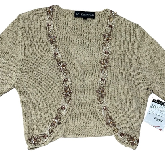 VTG Y2K Talk The Walk NWT Beaded Jewel Trim Cropped Knit Cardigan Sz L Ethereal - Picture 4 of 10